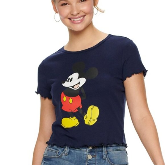 New Mickey Mouse Blue Short Sleeve Crop Top - Picture 1 of 5